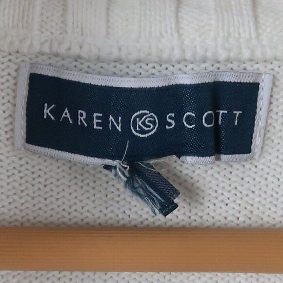 KAREN SCOTT GREY STRIPE LONG SLEEVE 1/4 ZIP UP PULL OVER SWEATER SIZE MEDIUM - Picture 2 of 7